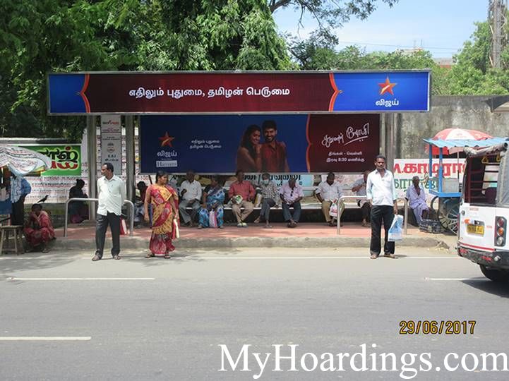 BQS Branding Agency at Nesapakkam Road, KK Nagar ESI hospital in Chennai, Hoardings Rates at Bus Stop in Chennai
